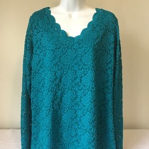 Teal Green Long Sleeve Susan Graver Top Size Large